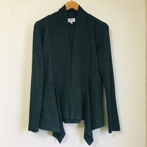 Eleven Eleven Dark Forest Green Rayon Velvet Handkerchief Hem Open Cardigan
